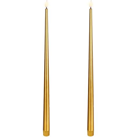 Lumineo Batterie LED Spitzkerzen Flacker-Effekt goldfarben Wachs Ø 2,2 cm Höhe 42,5 cm Indoor - warm weiß (1/2)