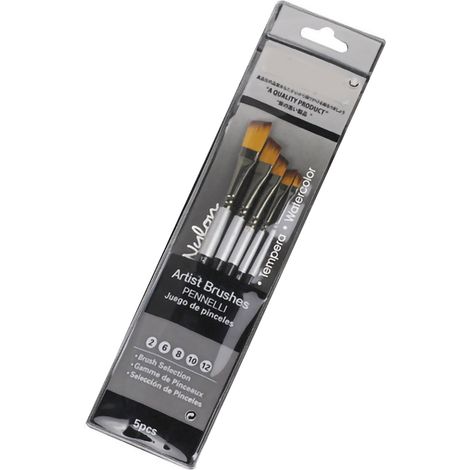Ensemble de 5 pinceaux, poils en nylon, tubes en laiton, fûts en bois, ensemble de pinceaux aquarelle, noir et blanc. (1/5)