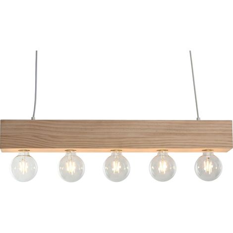 Suspension bois naturel design urban pour salon ou salle à manger - Bois naturel clair et détails blancs (1/5)