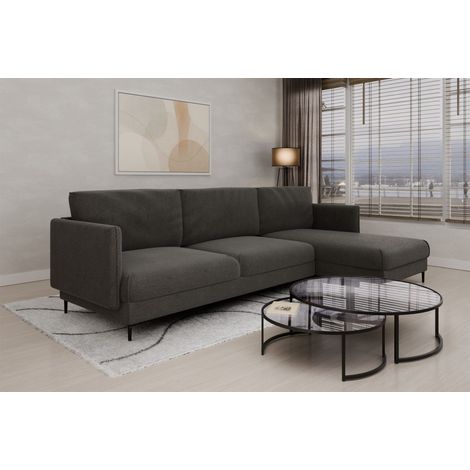 Ecksofa Designersofa HELMER Stoff Baloo Grafit Ottomane Rechts