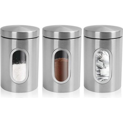 3-teiliges Aufbewahrungsdosen-Set Edelstahlbehälter mit Deckel ergonomische Lebensmittelbehälter Vorratsgläser mit Sichtfenster für Tee Kaffee (1/4)