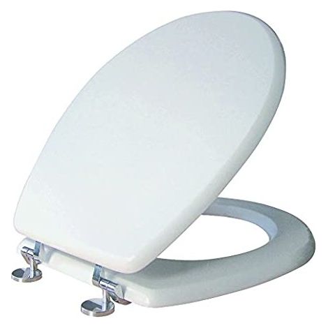 Siamp – Abattant WC HORIZON CLASSIC – MDF blanc – Fixation réglable métal chromé – Angle d’ouverture 98° – Compatible cuvettes normalisées