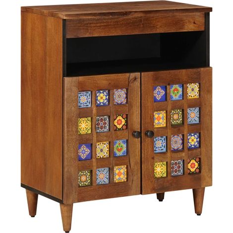 Sideboard mit Speicher Walnuss 60 x 33 x 75 cm Massivholz Mango vidaXL