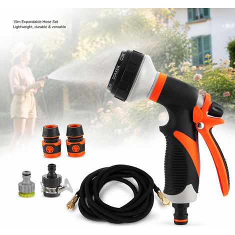 Pistola per irrigazione Toivize - Tubo estensibile da 15 m - Plastica - Kit completo con ugello multifunzionale per giardino e lavaggio (1/4)