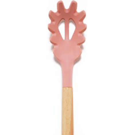 Pince à pâtes de cuisine en silicone rose avec manche en bois de hêtre (1/5)