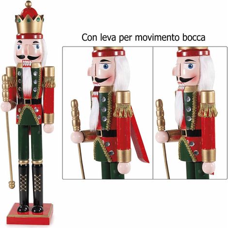 Decorazione di Natale a soldatini schiaccianoci in legno con leva per movimento bocca, cm 14,5 x 12 x 61 H