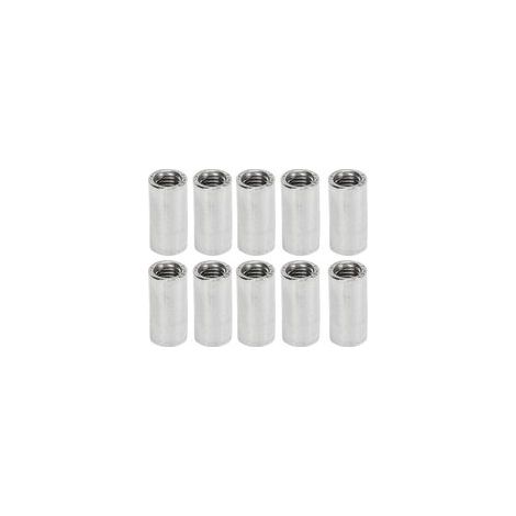 Lot de 10 écrous de raccordement ronds M8x1,25, filetage femelle, tige de 25 mm de longueur, manchon fileté en acier inoxydable. (1/5)