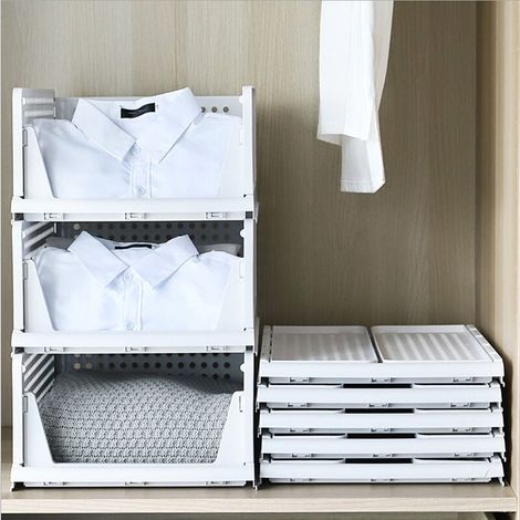Lot de 4 bacs de rangement pliables en plastique pour armoires de cuisine avec tiroir coulissant, blanc (1/4)