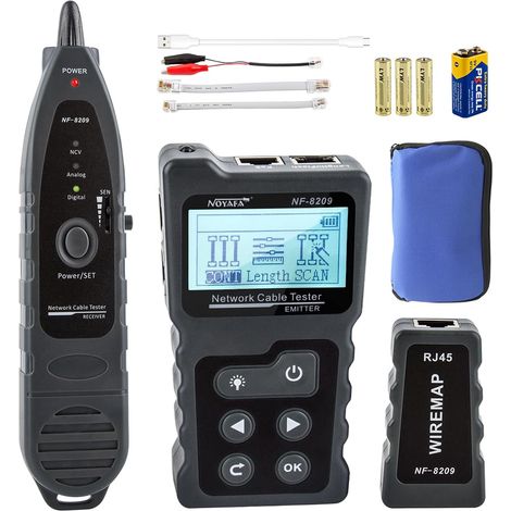 Comprobador de cables avanzado con rastreador de cables PoE, comprobador de cables de red multifunción para Te Toner, kit de herramientas con bolsa, sonda de audio para rastreador LAN CAT5 CAT6 (1/5)