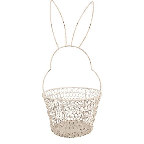 Panier de Rangement en Métal Blanc avec Lapin Corbeille à Fruits Ø 15 x 34 cm - PANGIVO