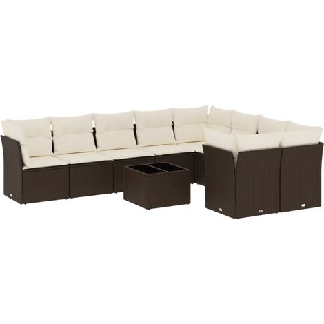 Maison Exclusive - Set Divani da Giardino 10pz con Cuscini in Polyrattan Marrone (1/3)