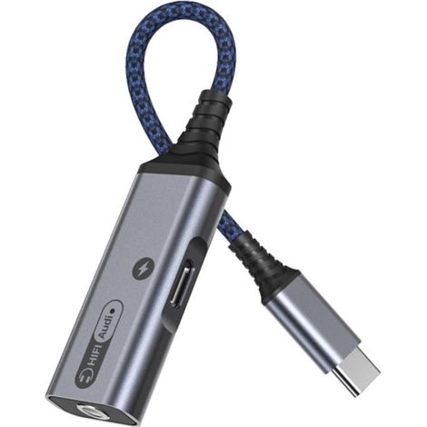 Adaptateur secteur USB-C 60 W pour casque audio, câble audio et de charge double fonction – Compatible avec les ordinateurs portables et les smartphones