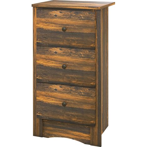 Table de chevet rustique en bois 3 tiroirs, rangement chambre, 40x30x74 cm, marron (1/5)