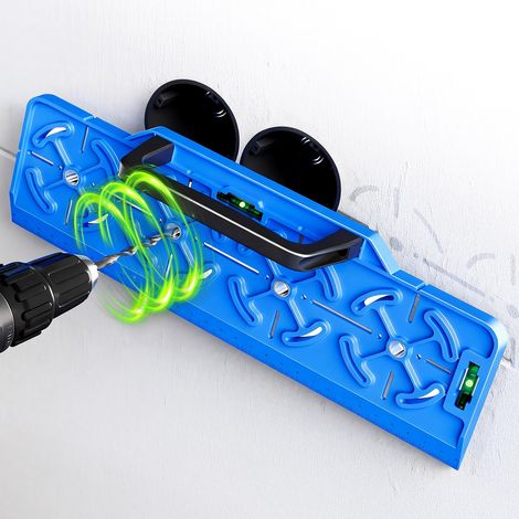 Gabarit de perçage pour prises et boîtes encastrées avec niveau à bulle, règle de 30 cm et poignée, boîtes d'interrupteurs avec espacement de 71 mm pour installation électrique, construction brute (1/5)