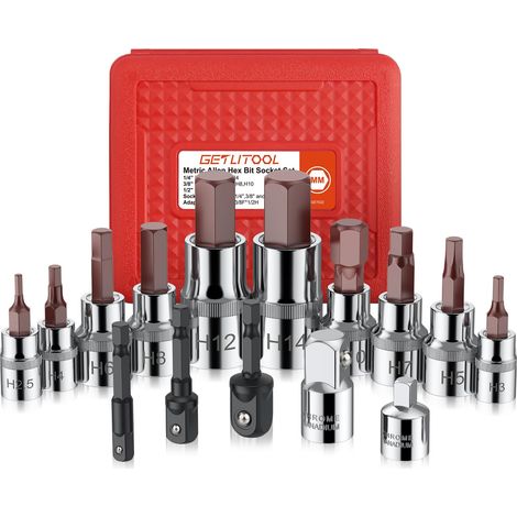 15PCS Jeu de Douilles Allen Métrique 1/4",3/8",1/2"(2.5-14mm) (1/5)