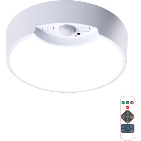 Plafonnier LED à piles avec détecteur de mouvement, adapté aux cuisines, chambres, salles de bains et couloirs, livré avec télécommande.