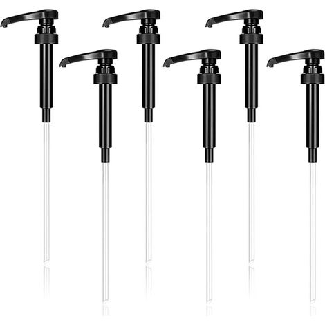 Set di 6 dispenser di sapone liquido per bagno con pompa per sciroppo e 6 cannucce lunghe, riutilizzabili, ideali per casa, bar e ristoranti (nero) (1/5)
