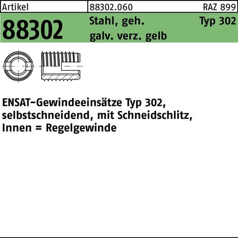 ENSAT-Gewindeeinsätze Stahl gehärtet M 22 gal ZnC, Typ 302 gal ZnC S 2 Stk (1/2)