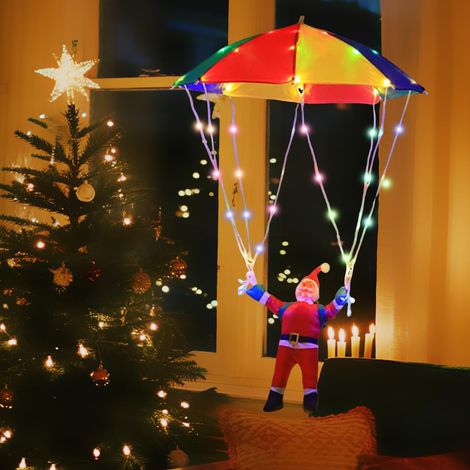 Guirlande Lumineuse Père Noël Parachute, 85cm 64 LED Étanche Guirlande de Noël Fonctionnement à Piles avec 8 Modes, Réglable, pour Intérieur Extérieur Jardin Sapin de Noël Fenêtre (Multicolore) (1/5)