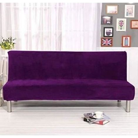 Housse de Canapé-lit Elastique sans Accoudoirs Housse de Clic Clac Couverture de Couleur Solide Taille L Violet violet (1/4)