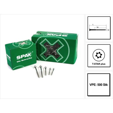 Spax Vis universelle, 4,5 x 60 mm, 500 unités, Filetage partiel, Tête fraisée, T-STAR plus T20, 4CUT, WIROX - 0191010450605