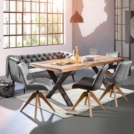 Sitzgruppe Esszimmer mit Couch TARRAS-123 inkl. 4 Stühle und 240 cm Esstisch mit Massiv Tischholzplatte (1/5)