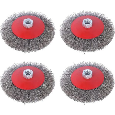 Lot de 4 brosses métalliques pour meuleuse d'angle - Brosse en acier M14 - Visseuse sans fil - 125 mm - Brosse métallique flexible - Perceuse pour métal et pierre - Pour nettoyage, détartrage (1/5)
