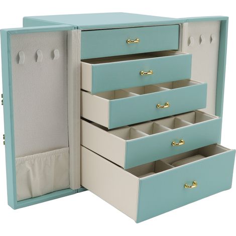 Boîte à bijoux en cuir vert à double porte, style européen, pour colliers, boucles d'oreilles, montres et bracelets. (1/5)