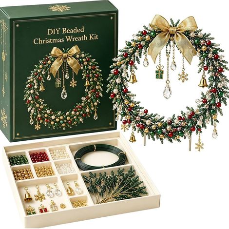 Kit de couronne de Noël perlée à faire soi-même - Kit de couronne de Noël perlée - Couronne de fleurs perlée