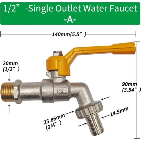 (A-1pcs) Adaptateur de robinet pour tuyau d'arrosage 1/2'', connecteur pour réservoir d'eau IBC, irrigation 2 voies/1 voie, raccord de remplacement en laiton, vanne à bille (1/5)