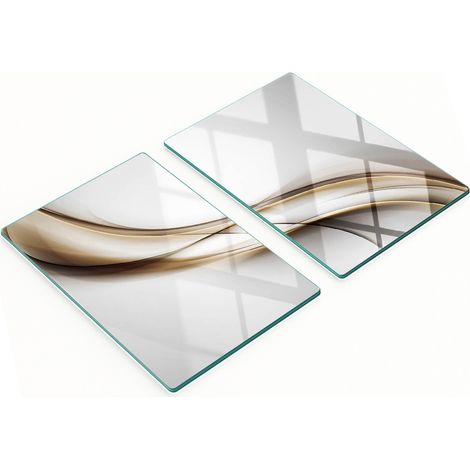 Juego de dos tablas de cocina decorativas de cristal, color marrón ondulado, 2x40x52 cm. (1/5)