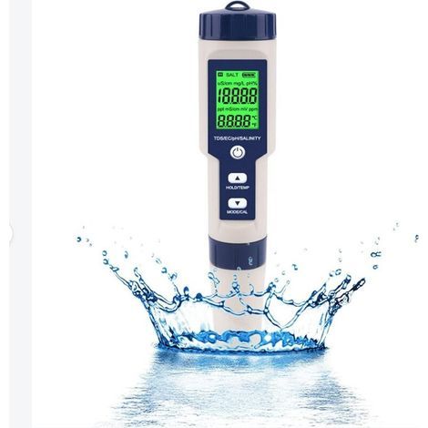 Schwimmbadwasseranalysator, 5 in 1 pH/TDS/EC/ORP/Thermometer, Wasserqualitätsmonitor für Schwimmbäder, Hydrokultur, Trinkwasser, Aquarien, blau (einteilig) (1/5)