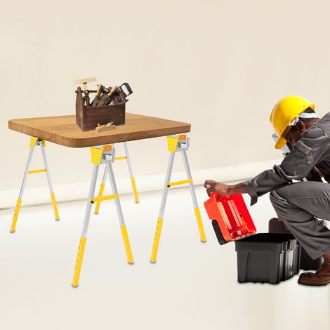 Saw Horses 2 Pack Folding Heavy Duty Legs, Metal Saw Horse Professional Saw Horse for Woodworking Carpenters Contractors  1200 kg per stand, Ideal for woodworking, carpentry, construction site and DIY (1/5)