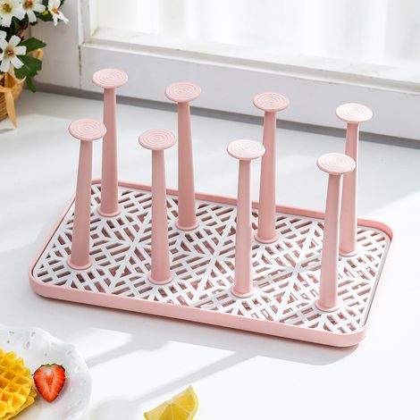 Égouttoir créatif pour tasses en verre, plateau à thé, rangement pour tasses à thé, égouttoir à tasses inversé, séchoir (rose)-AquaForge (1/5)