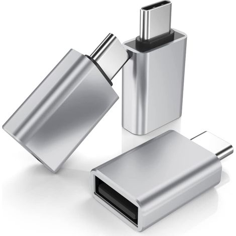 Argent - Adaptateur USB C mâle vers USB 3.0 fem 3 Pack,Thunderbolt 3 Type C OTG Key Converter pour MacBook Pro 2022,iPad Mini 6 Air 4 5ème génération,Surface Go,Microsoft Galaxy S23 23 S21 S22 Plus Ul (1/5)
