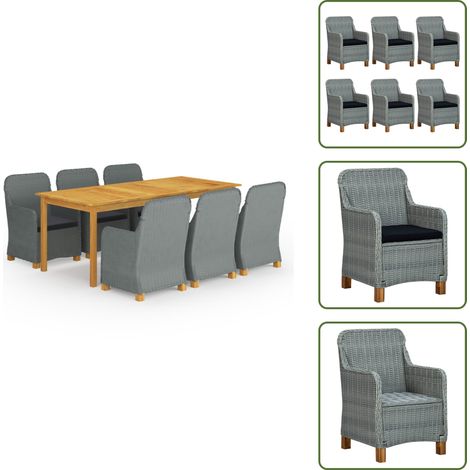 Cuscini da giardino - vidaXL Set da Pranzo da Giardino 9 pz Grigio Chiaro - Tavolo in legno
