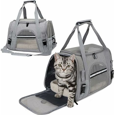 Sac de Transport pour Chat, Caisse Pliable pour Chien Respirant, avec Bandoulière Réglable Sac Transport Chien, pour Chat Chaton Petit Chien Lapin Animal (1/5)