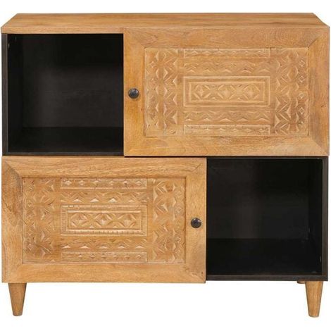 Buffet de Cuisine en Bois de Manguier Massif, Meuble Rangement 80x33x75 cm, Desserte avec Étagères pour Salle à Manger (1/5)