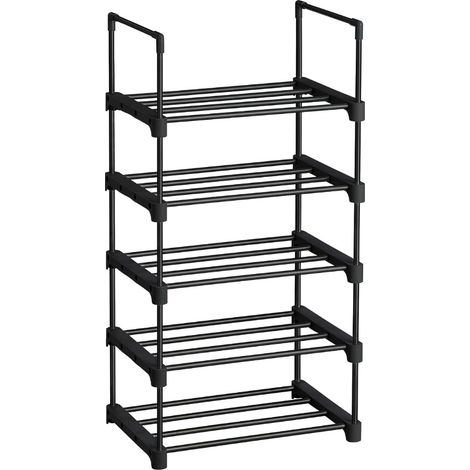 Estante para Zapatos con Niveles, Zapatero de Metal, Apilable, Poco Voluminoso, Organizador de Zapatos, Multifuncional, Entrada, Dormitorio, Sala, Negro LSA005B02 (1/4)