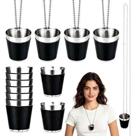 Verres à Shot avec Chaîne, Acier Inoxydable 304, Gobelet Reutilisable, Tour de Cou, pour Mariage, Anniversaires, Aux Carnavals, Festival, Soirée, Fêtes en Plein Air, Dégustations, Noir (1/5)