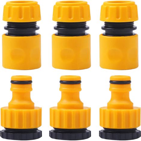 (C, 1/2'') Lot de 6 raccords rapides de tuyau d'arrosage en ABS, embout double mâle 1/2", adaptateur et rallonge pour tuyau d'arrosage. (1/4)