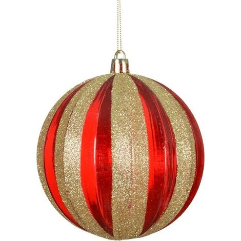 Bruchsichere Weihnachtskugel, rot mit goldenen Streifen, groß, 10 cm, 1 Stück