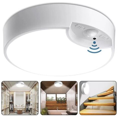 Plafonnier LED à piles avec détecteur de mouvement - télécommande incluse - ABS - application cuisine, chambre, salle de bain, couloir, garage (1/4)