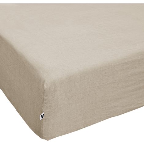 Drap housse 180 x 200 x 30 cm en lin lavé sable - LUISA (1/5)
