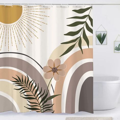 Filiyano-Rideau de douche bohème, motif abstrait médiéval, arche, soleil, feuilles, lignes, esthétique minimaliste, moderne et géométrique, 180 x 200