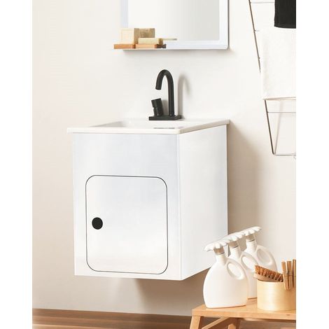 Mobile bagno bianco opaco 60x50 in alluminio con specchio tondo 60 cm Alluminium (1/4)