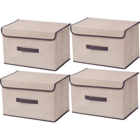 Faltbare Aufbewahrungsboxen aus Stoff mit Deckel, Aufbewahrungsbox aus Stoff mit Deckel, Kleiderschrank-Organizer für Kleidung, Platzorganisation, beiges Spielzeug (36×23×24cm/4er-Pack) (1/3)
