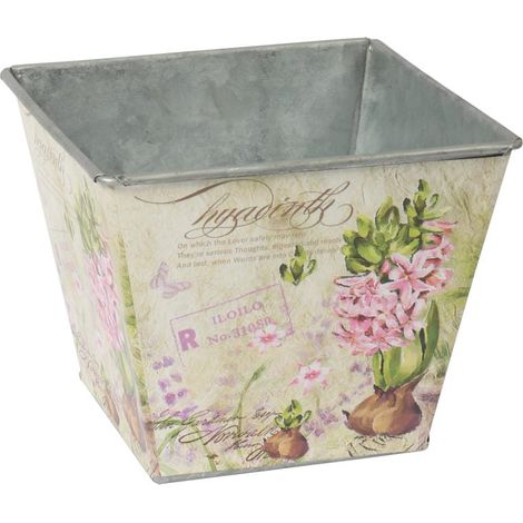 Coperchio in metallo zincato con motivo a giacinto in stile provenzale, rosa e beige, piccolo (1/4)