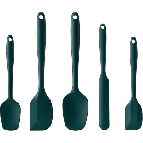 Ensemble 5 spatules silicone alimentaire résistantes chaleur antiadhésives compatibles lave-vaisselle sans BPA vert foncé pâtisserie cuisine (1/5)
