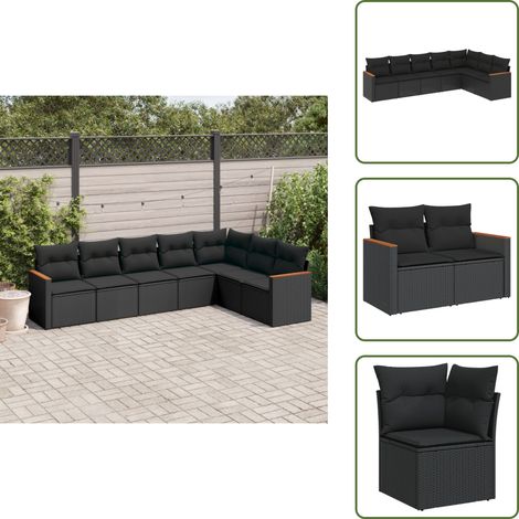 The Living Store Salon de jardin 7 pcs avec coussins noir résine tressée - Ensemble Salon De Jardin - Mobilier De Jardin - Salon Extérieur - Résine Tressée - Fauteuil De Jardin (1/5)
